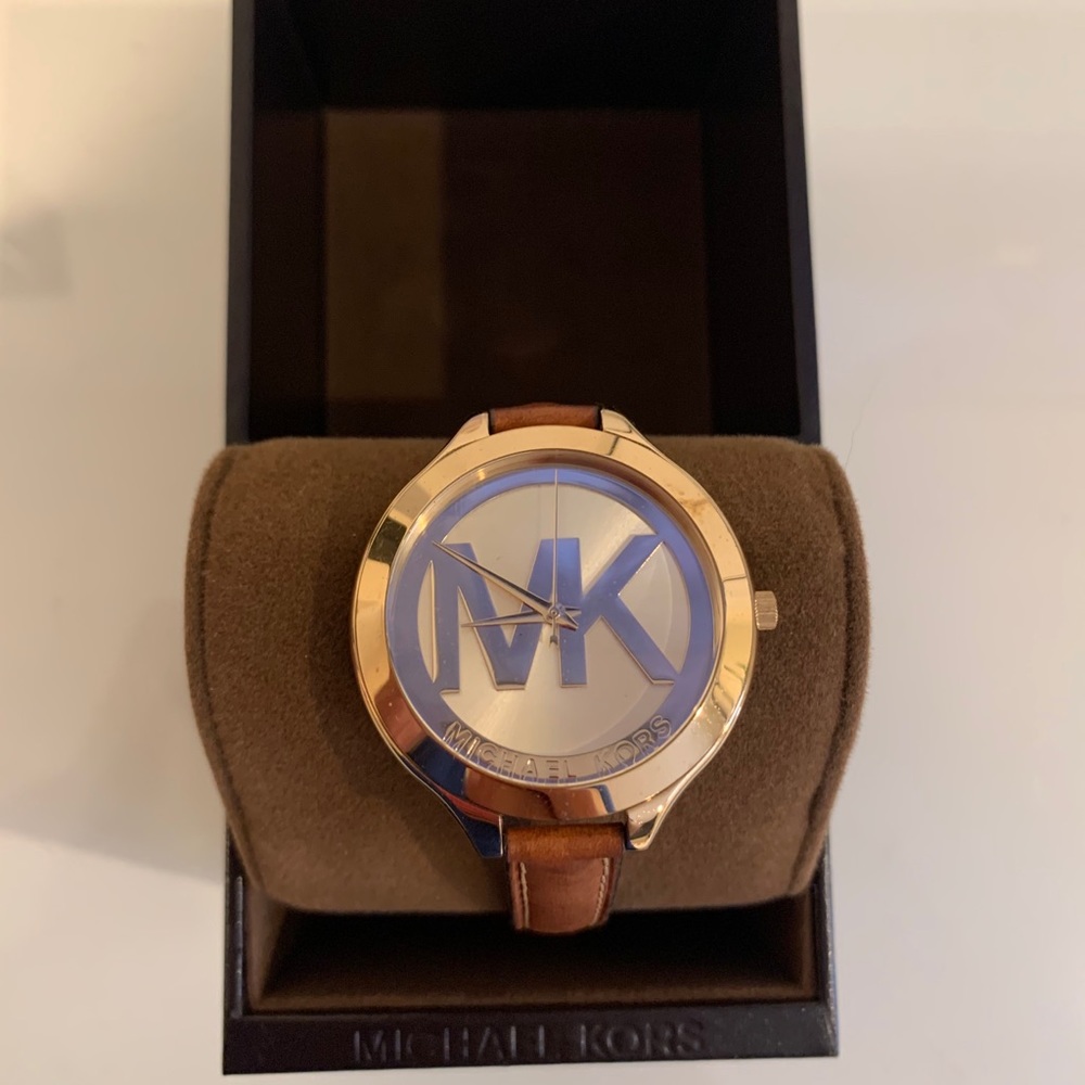 Michael Kors Genuine Leather Watch with Thin Band